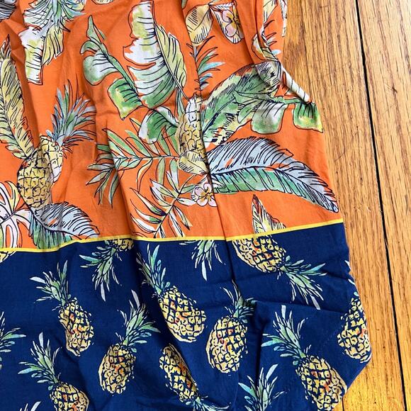 Beach Lunch Lounge Dress Womens Medium Tropical Sundress Pineapple Orange - Picture 2 of 8